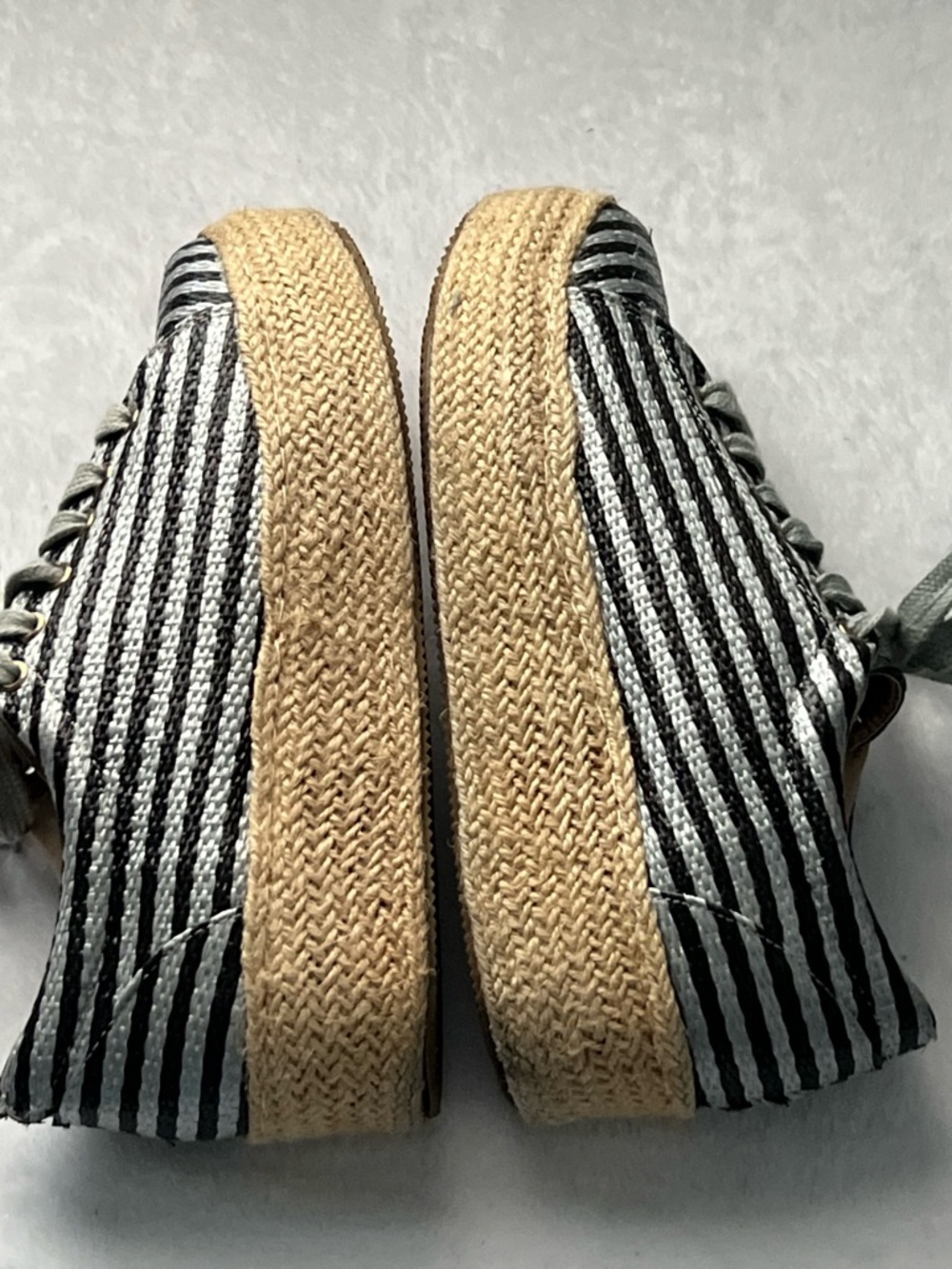 Striped Black & White Lace-Up Espadrille Platform Sneakers, Size 9 - Picture 6 of 12
